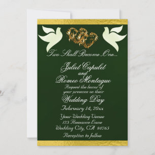 Invitation Doves, Coeurs & Ruban, Code QR - Emerald/Gold