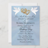 Invitation Doves, Hearts, QR Code - Pastel Blue/Gold (Devant)