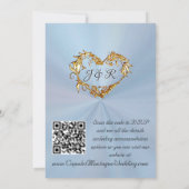 Invitation Doves, Hearts, QR Code - Pastel Blue/Gold (Dos)