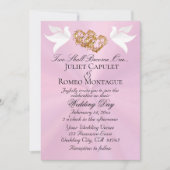 Invitation Doves, Hearts, QR Code - Pastel Pink/Gold (Devant)
