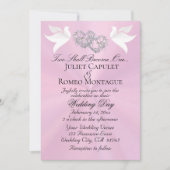Invitation Doves, Hearts, QR Code - Pastel Pink/Silver (Devant)