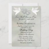 Invitation Doves, Hearts, QR Code - Pastel Sage/Silver (Devant)