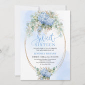 Invitation Downloadable Blue Hydrangea Gold Sweet 16 Birthday (Devant)