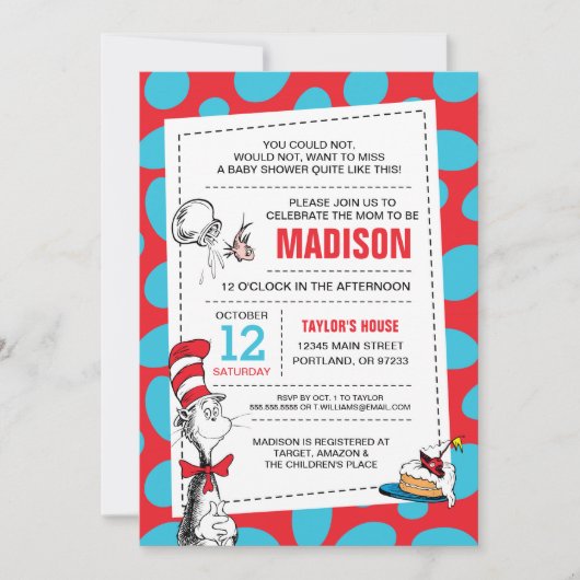 Invitation Dr. Seuss | Bébé Shower Chat dans le Chapeau (Devant)