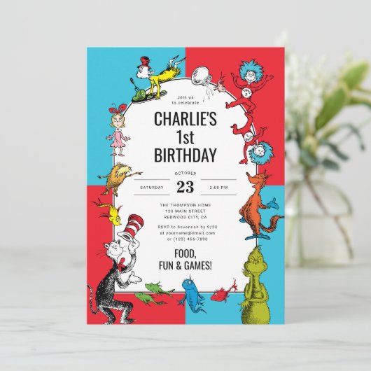 Invitation Dr. Seuss - Caractères | ANNIVERSAIRE DE ENFANT (Debout devant)