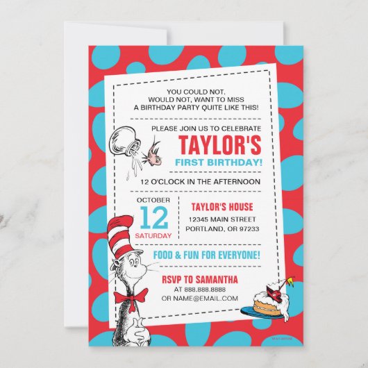 Invitation Dr. Seuss Chapeau de Chat Anniversaire Ajouter une (Devant)