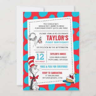 Invitation Dr. Seuss Chapeau de Chat Anniversaire Ajouter une