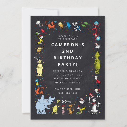 Invitation Dr. Seuss Character Confetti | ANNIVERSAIRE DE ENF (Devant)