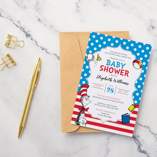 Invitation Dr. Seuss - Chat dans le Baby shower Casquette