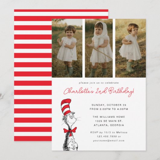 Invitation Dr. Seuss | Chat dans le Chapeau Anniversaire - Ph (Devant / Derrière)