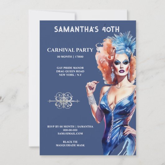 Invitation Drag queen lgbtq festival de carnaval glam glitz (Devant)