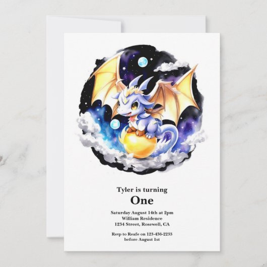 Invitation Dragon 1er anniversaire (Devant)