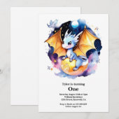 Invitation Dragon 1er anniversaire (Devant / Derrière)