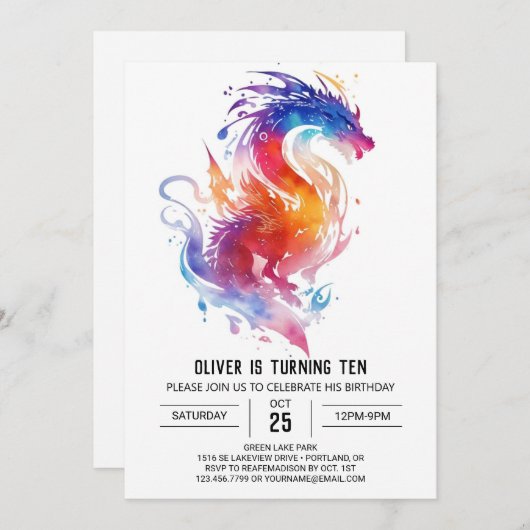 Invitation Dragon Adventure Enchanted Birthday (Devant / Derrière)