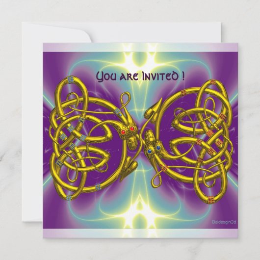 Invitation DRAGON AMOUR Or Knots Celtiques Fantastique (Devant)