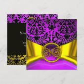 INVITATION DRAGON AMOUR OR VIOLET NOIR DAMAS MONOGRAMME (Devant / Derrière)