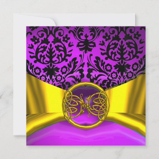 INVITATION DRAGON AMOUR OR VIOLET NOIR DAMAS MONOGRAMME (Devant)