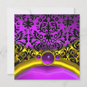 INVITATION DRAGON AMOUR OR VIOLET NOIR DAMAS MONOGRAMME
