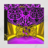 INVITATION DRAGON AMOUR OR VIOLET NOIR DAMASSÉ MONOGRAMME (Devant / Derrière)