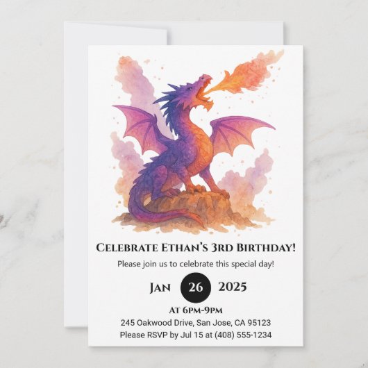 Invitation Dragon Anniversaire Coucher de Soleil Ardant (Devant)