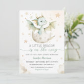Invitation Dragon Baby shower Cute Boho Vert Aquarelle (Debout devant)