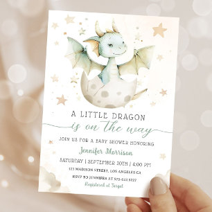 Invitation Dragon Baby shower Cute Boho Vert Aquarelle