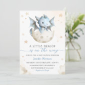 Invitation Dragon Baby shower Cute Boy Blue WatercoIor (Debout devant)