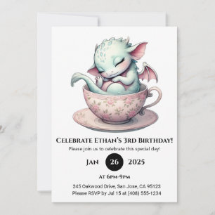 Invitation Dragon bébé confortable dans une tasse à thé flora