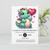 Invitation Dragon Bébé Vert avec Ballons Coeur Anniversaire (Debout devant)