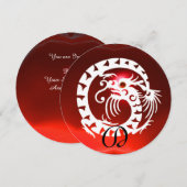 INVITATION DRAGON BLANC SERPENT ROUGE RUBIS GEMME PIERRE MONO (Devant / Derrière)