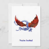 Invitation Dragon bleu brillant avec ailes de feu (Devant)