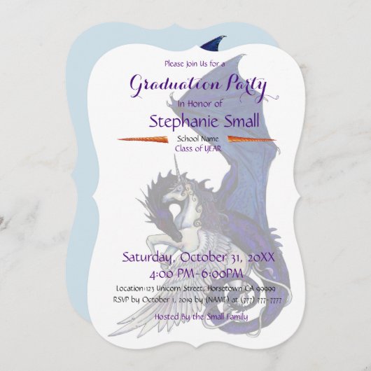 Invitation Dragon bleu pourpre d'invitation d'obtention du (Devant / Derrière)