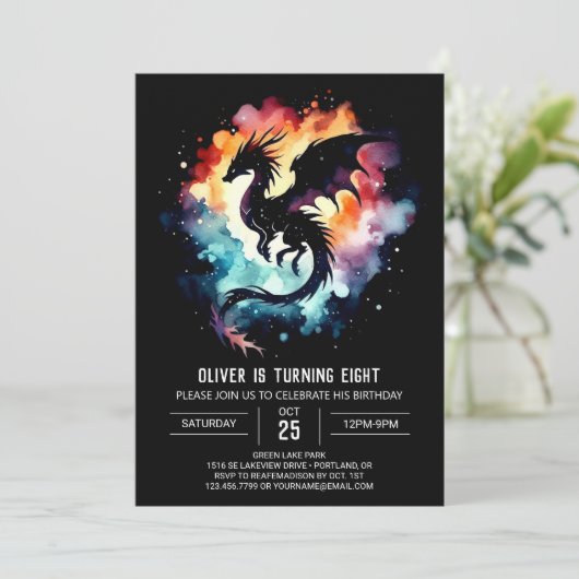 Invitation Dragon Chaud Anniversaire Enfants (Debout devant)