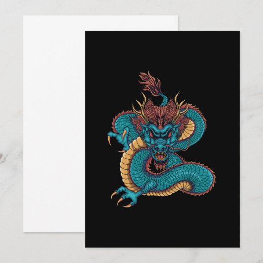 Invitation dragon chinois bleu (Devant / Derrière)