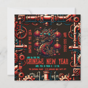 Invitation Dragon chinois de Nouvel An Steampunk