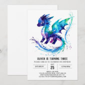 Invitation Dragon coloré peint Digital Boy Anniversaire (Devant / Derrière)