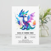 Invitation Dragon Coloré Peint Digital Girl Anniversaire (Debout devant)