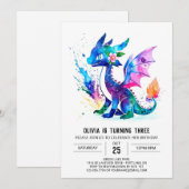 Invitation Dragon Coloré Peint Digital Girl Anniversaire (Devant / Derrière)