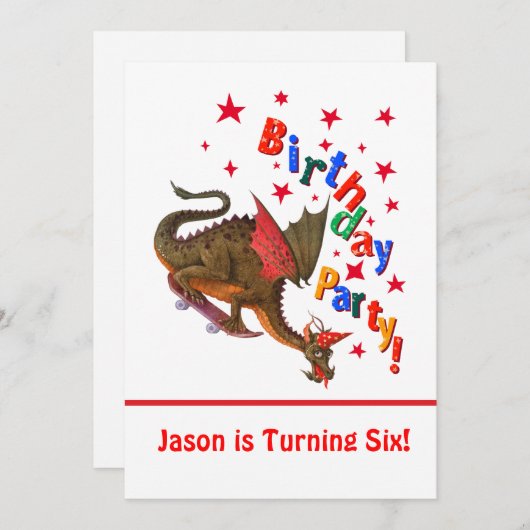 Invitation Dragon d'anniversaire (Devant / Derrière)