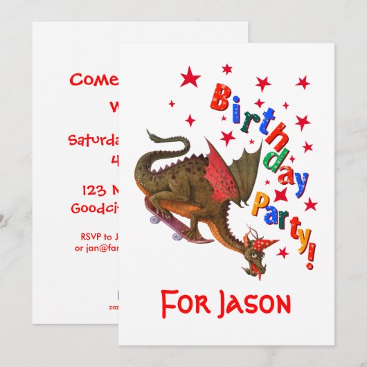 Invitation Dragon d'anniversaire (Devant / Derrière)