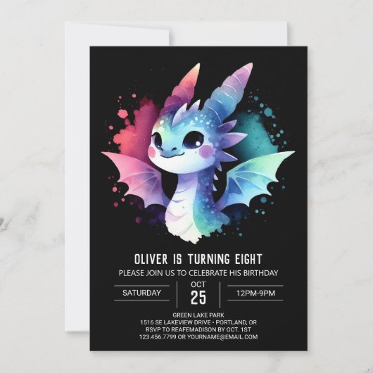 Invitation Dragon de Charme Artistique Anniversaire (Devant)