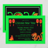 Invitation Dragon de dessin animé du Nouvel An chinois 2024 (Devant / Derrière)