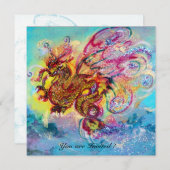 Invitation DRAGON DE MER bleu violet pourpre noir jaune (Devant / Derrière)