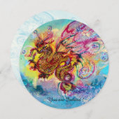 Invitation DRAGON DE MER bleu violet pourpre noir jaune (Devant / Derrière)