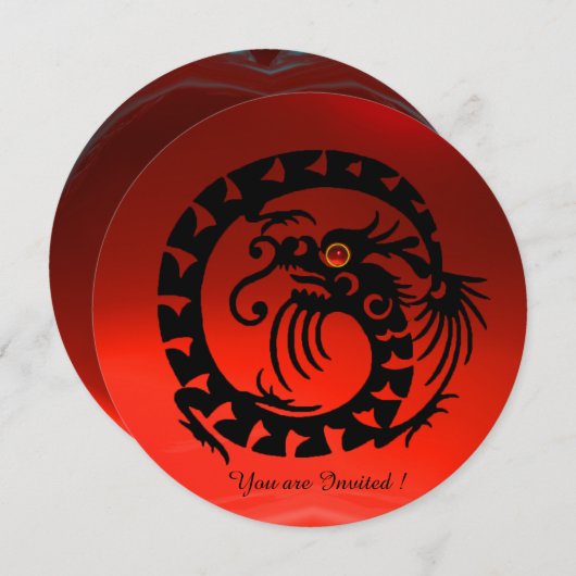 INVITATION DRAGON DE NAKE NOIR ROUGE RUBY GEM PIERRE (Devant / Derrière)