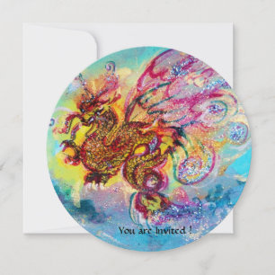 Invitation DRAGON DES MERS bleu violet pourpre noir jaune