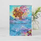 Invitation DRAGON DES MERS bleu violet pourpre noir jaune (Debout devant)