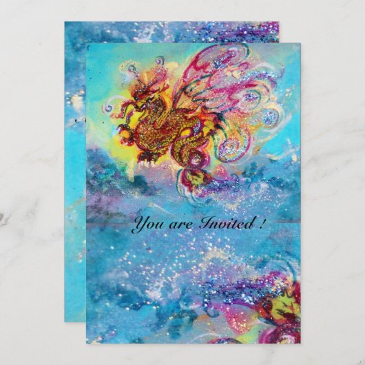 Invitation DRAGON DES MERS bleu violet pourpre noir jaune (Devant / Derrière)