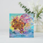 Invitation DRAGON DES MERS bleu violet pourpre noir jaune (Debout devant)