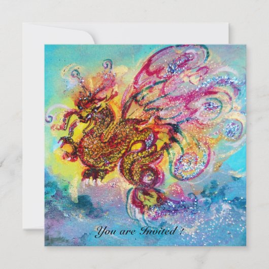 Invitation DRAGON DES MERS bleu violet pourpre noir jaune (Devant)